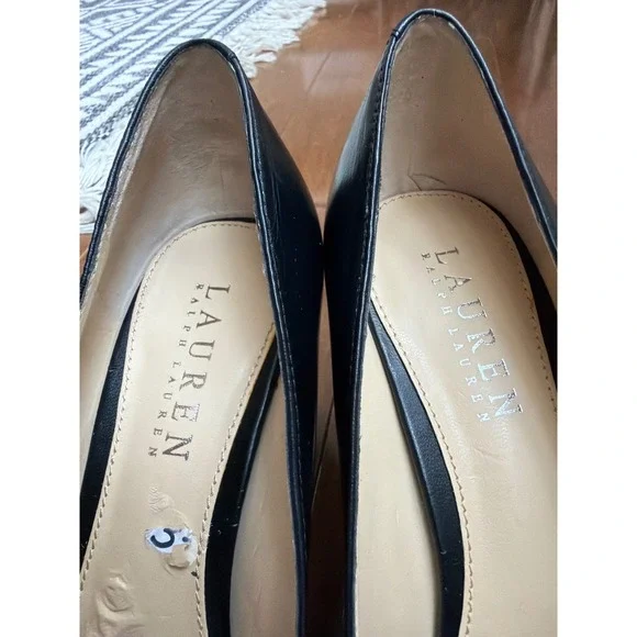 Lauren Ralph Lauren Black Leather Block Heel Pumps Buckle Womens 6.5 New w Flaws - Picture 7 of 9